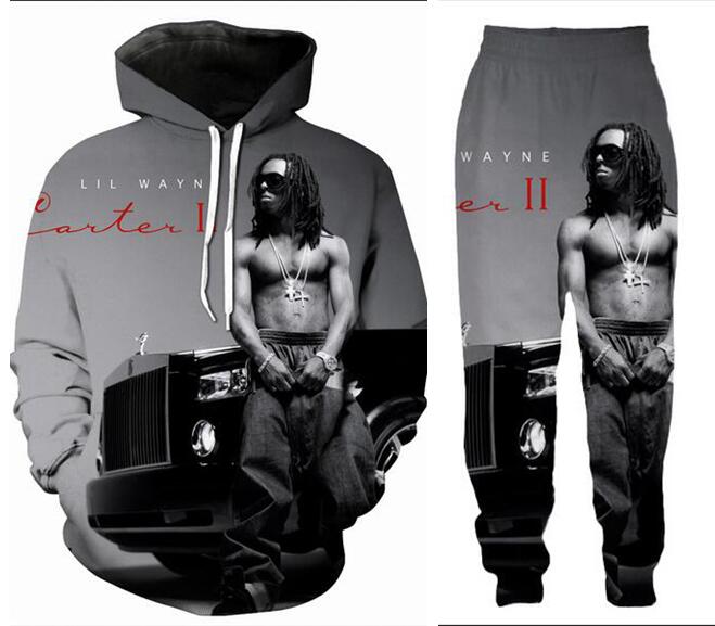 

New Men/Womens lil wayn Funny 3D Print Fashion Tracksuits Crewneck Hip Hop Sweatshirt and Pants 2 Pcs Set Hoodies TZ010, Silver