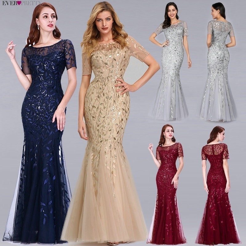 

Formal Evening Dresses 2019 Ever Pretty New Mermaid O Neck Short Sleeve Lace Appliques Tulle Long Party Gowns Robe Soiree Sexy SH190828, Ez07707db
