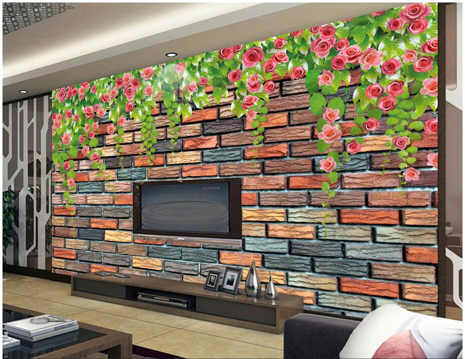 

3d wallpaper on the wall custom photo vine rose flower brick wall background living room Home decor 3d wall murals wallpaper for walls 3 d, Non-woven