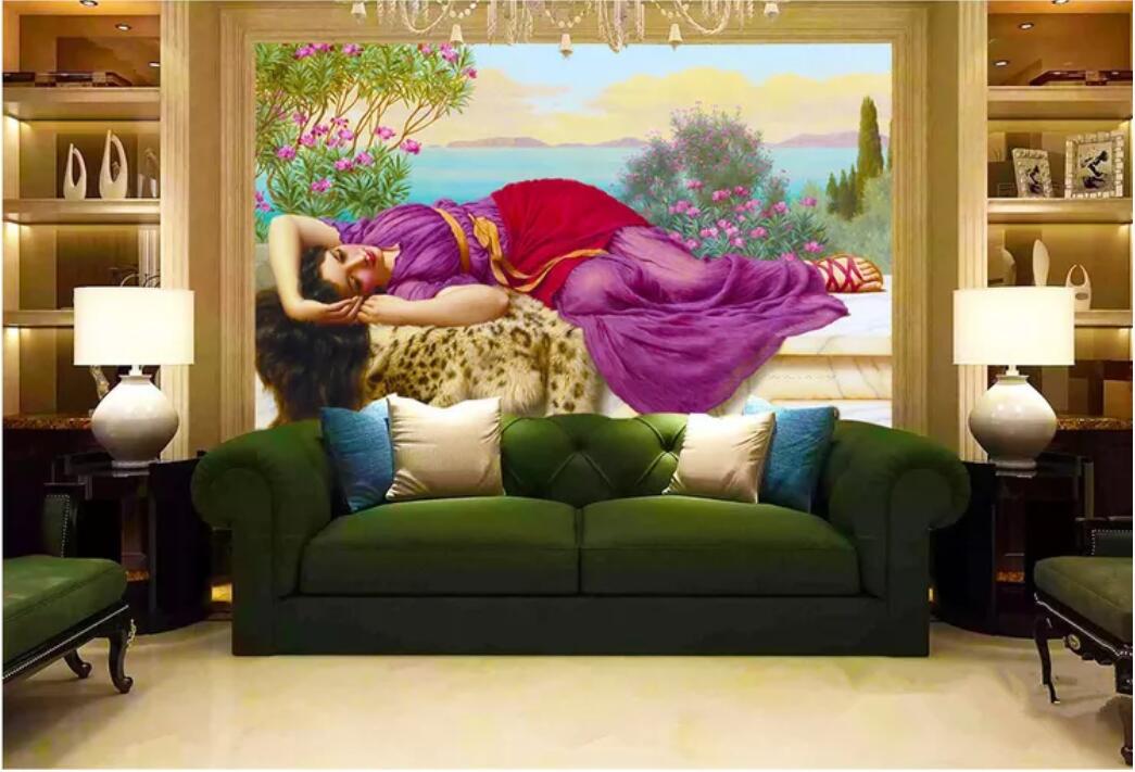 

3d room wallpaper custom photo mural European Leopard Sleeping Beauty Mediterranean wall art pictures wallpaper for walls 3 d, Non-woven fabric