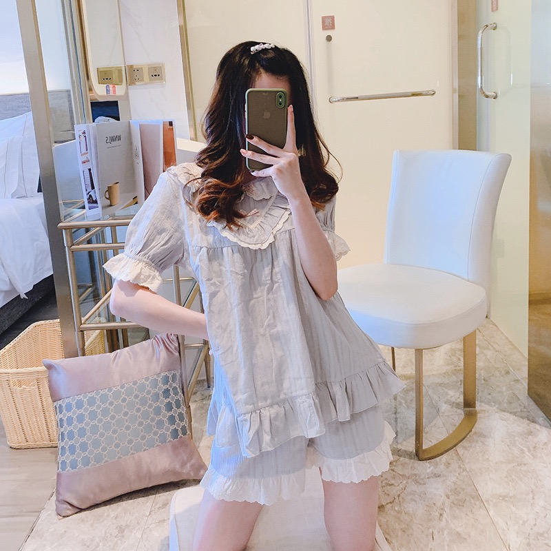 

Princess sweet lolita pajamas Summer pure cotton Princess sweet lace summer short sleeve students thin pajamas MHH 31