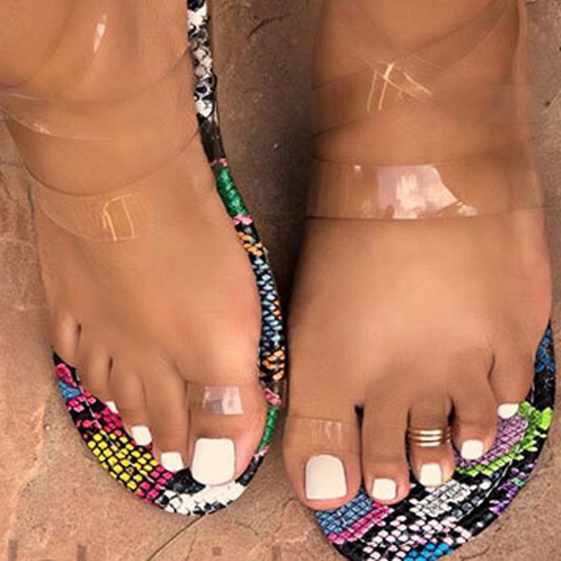 

Women Shoes Sandals Sandália Feminina Transparente Clip-toe Transparent Strap Sandals Roman Flat Chaussures Femme#D21, Clear