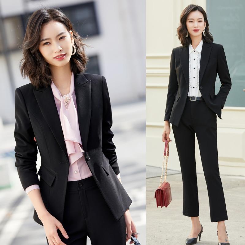

Formal Wmen Business Suits Black Blazer Ladies Pant and Jacket Sets Work Wear Office Uniform Styles Pantsuits