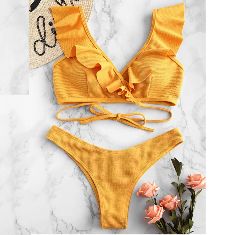 

New Push up 2020 Bikini Set Women Ruffle Biquini Swimwear Low Waist Sexy Brazilian Ribbed Swimsuit Bather Beach maillot de bain