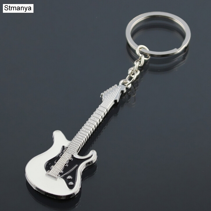 

New Fashion Guitar Key Chain Metal Colour Keychain Cute Musical Car Key Ring Silver Pendant For Man Women Party Gift