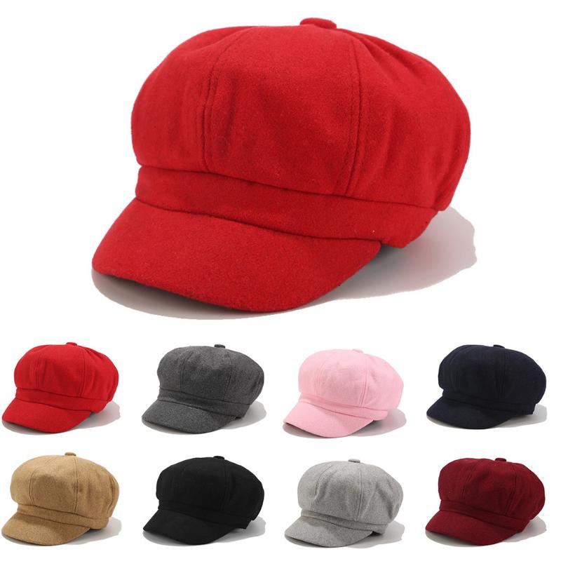 

2021 Fashion Vintage Hats For Women Solid Plain Octagonal Newsboy Cap Men Ladies Casual Wool Hat Spring Beret Women Painter Cap, As show4
