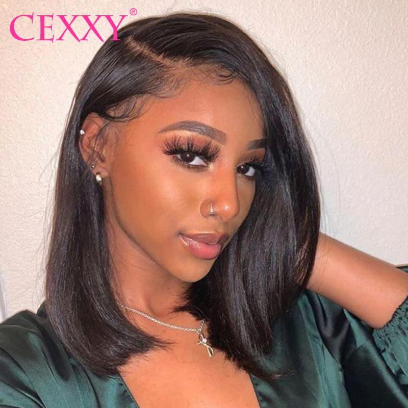 

Short Bob Wig Brazilian Straight 180% Lace Front Human Hair Wigs For Women Pre Plucked With Baby Hair Glueless Frontal Wigs Remy, As pic