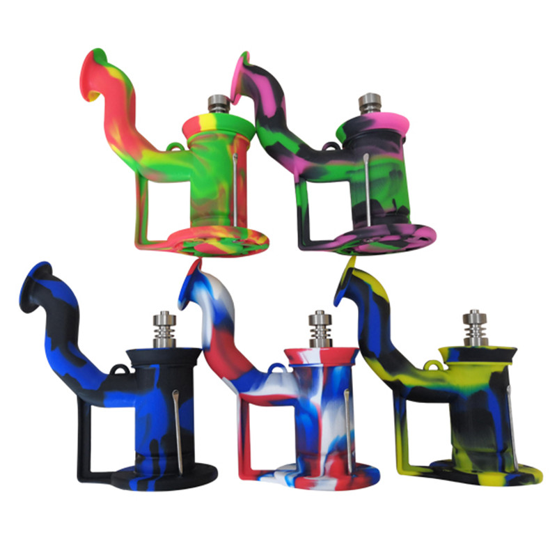 

Dab Rigs bubbler Water Pipe Bong Unbreakable Silicone Dab Oil Rig Concentrate Smoking Pipe with 5ml Wax Container Dab tool and Titanium Nail