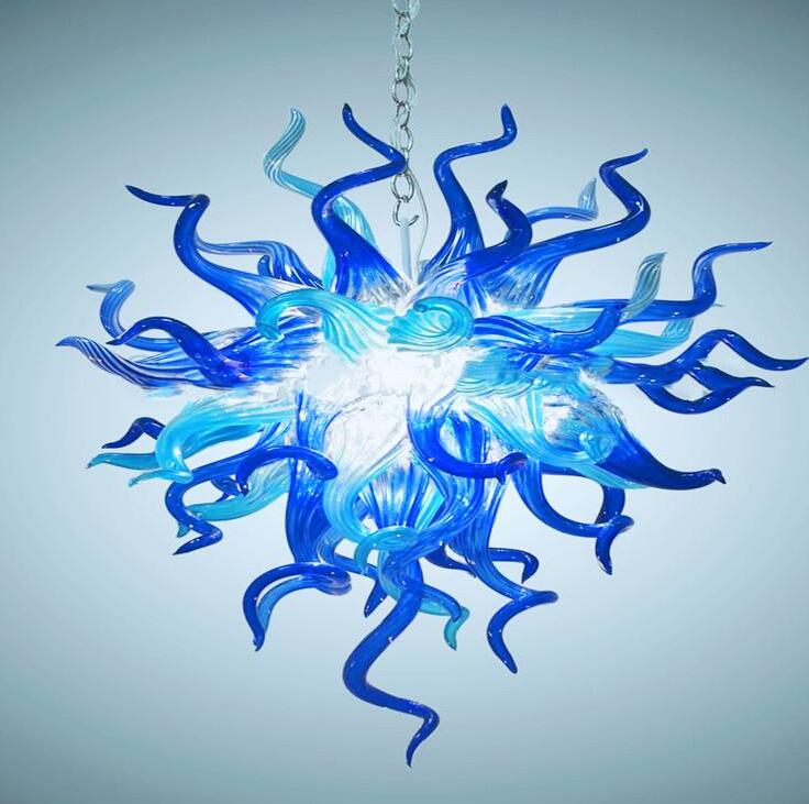 

Wholesale LED Flush Mount Ceiling Lights Lamps House Decoration Handmade Blown Glass Art Chandelier in Blue Color