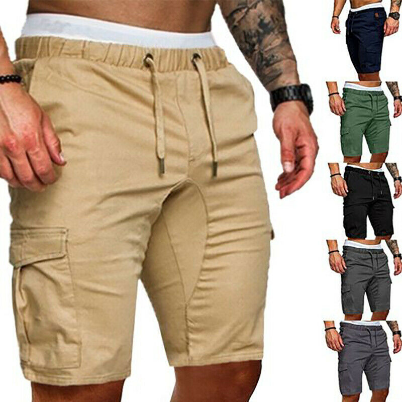 Short décontracté d'été pour hommes, couleur unie, poche, Sport, course à pied, entraînement, Cargo, pantalon de survêtement, noir, bleu marine,