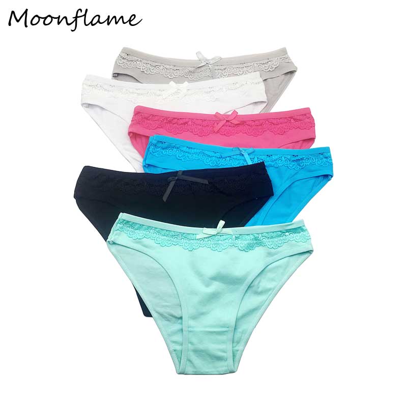 

Moonflame 5 pcs/lots Women Clothing 6 Candy Color Sexy Lace Cotton Panites  L XL 89169, Multi