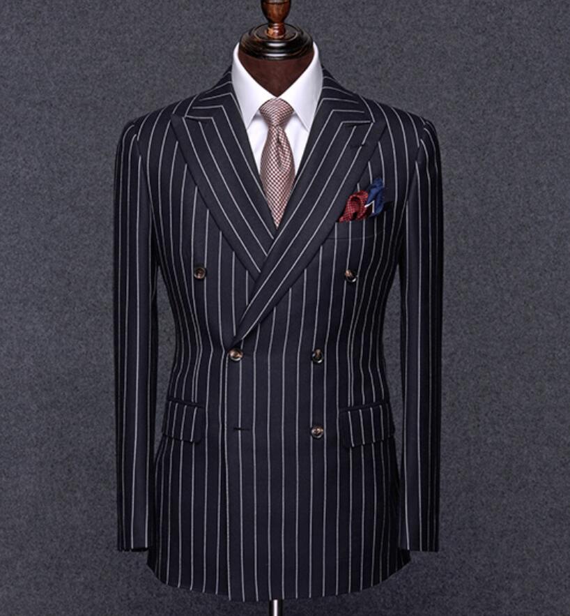 

Mens Black Striped Double-breasted Blazer Jacket Peak Lapel Party Dress Suits Groom Wedding Formal Tuxedos Business Men Wear, Burgundy