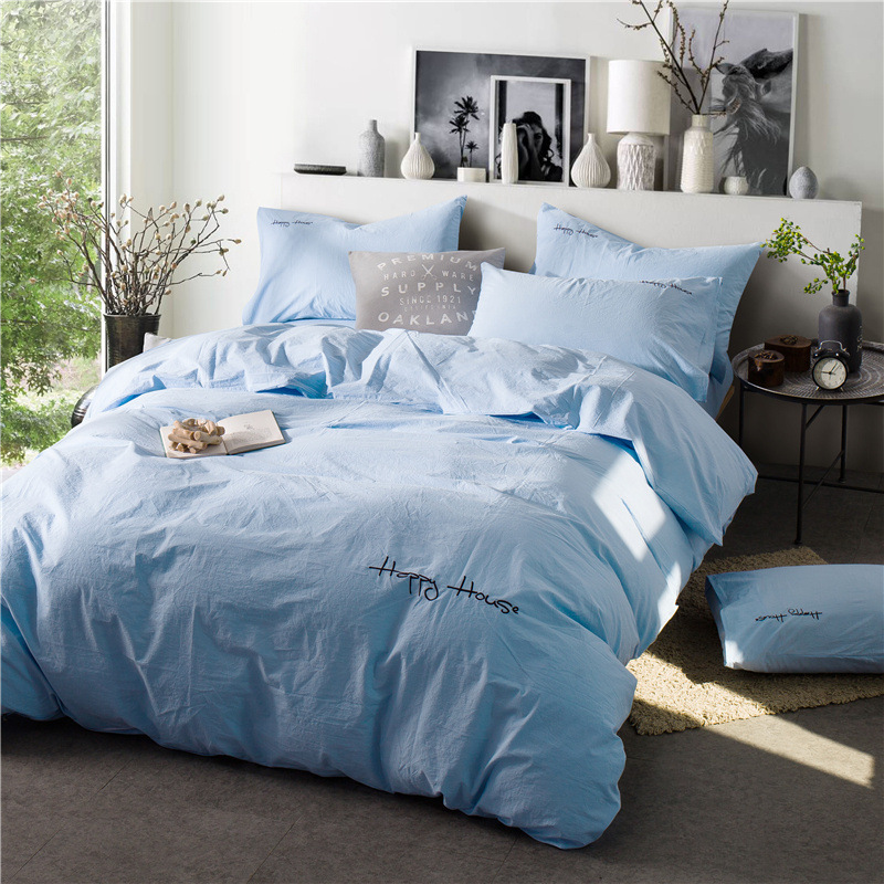 

Simple solid color cotton beddings manufacturers a generation of fat cotton washed embroidered three 4-piece bedding set, White