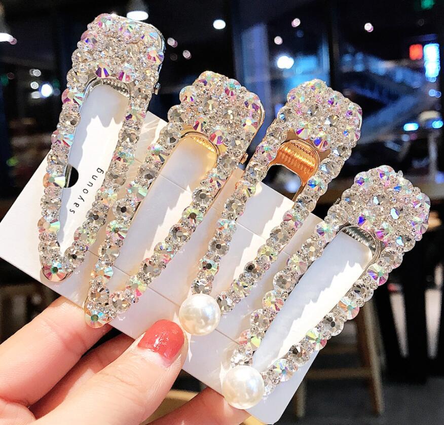 

INS Crystal Rhinestone Hair Clips Lady Wedding Party Bling Bling Hair Pins Fashion Girl Barrettes Woman Hair Jewelry wholesale free ship, Golden;silver