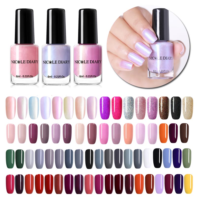 

NICOLE DIARY 73 Colors Nail Polish Nude Red Gray Glitter Pearl Nail Art Varnish Water-based Manicure Art Lacquer 6ml, Nude 05
