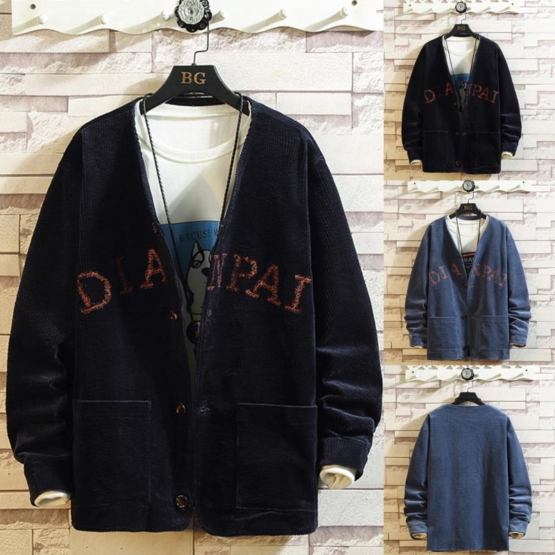 

Corduroy Jackets New Style For Men In Autumn Winter 5XL Large Size Pocket Long Sleeve Pure Coat 2020, Blue