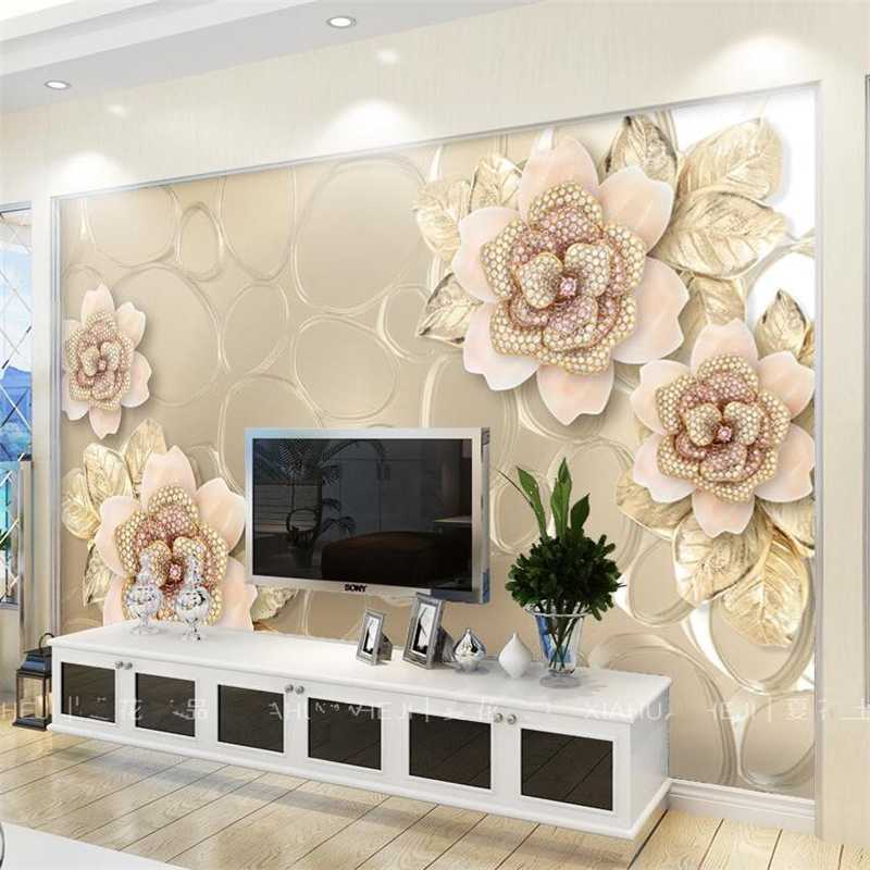 

Custom wallpaper 3d murals golden diamond flower glass jewelry background wall painting papel de parede restaurant 3d wallpaper, As pic