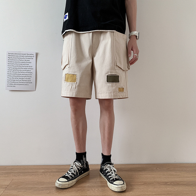 

Januarysnow Short Pants Men's Fashion Loose Straight Tube Fashion Brand Ins Hong Kong Style Summer Casual Men's Outside Pants, Beige