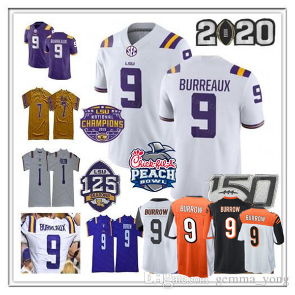 

NCAA 2020 Peach Bowl LSU Tigers Champions Jersey Joe Burrow Burreaux Beckham Jr. Grant Delpi Kristian Fulton Billy Cannon Chase Fournette, 1 chase purple