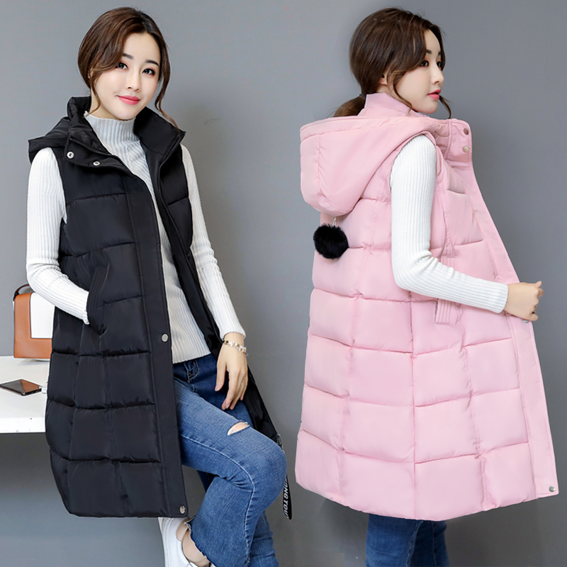 

Wholesale autumn women's winter new slim hooded vest long cotton vest jacket, Gray