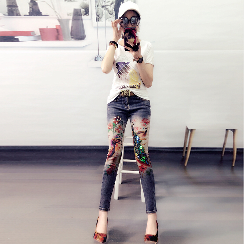 

Lake Blue The New Sequins Ripped Jeans Fashion Women'S Wear ShuHua186