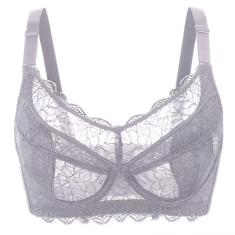 

Women's Big Size Full Coverage Floral Embrodiery Ultra-thin Bra Lingerie 34 36 38 40 42 44 46 48 B C D E F G H, Black