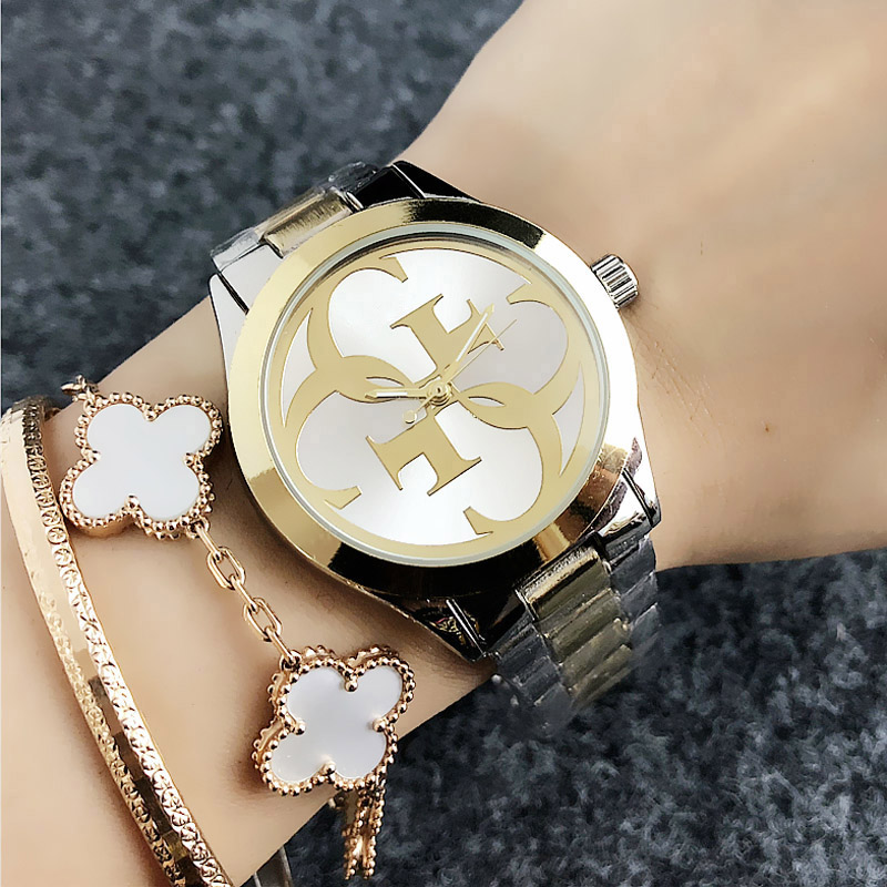 

Fashion Wrist watches Women Girl style dial steel metal band quartz watch, Gold
