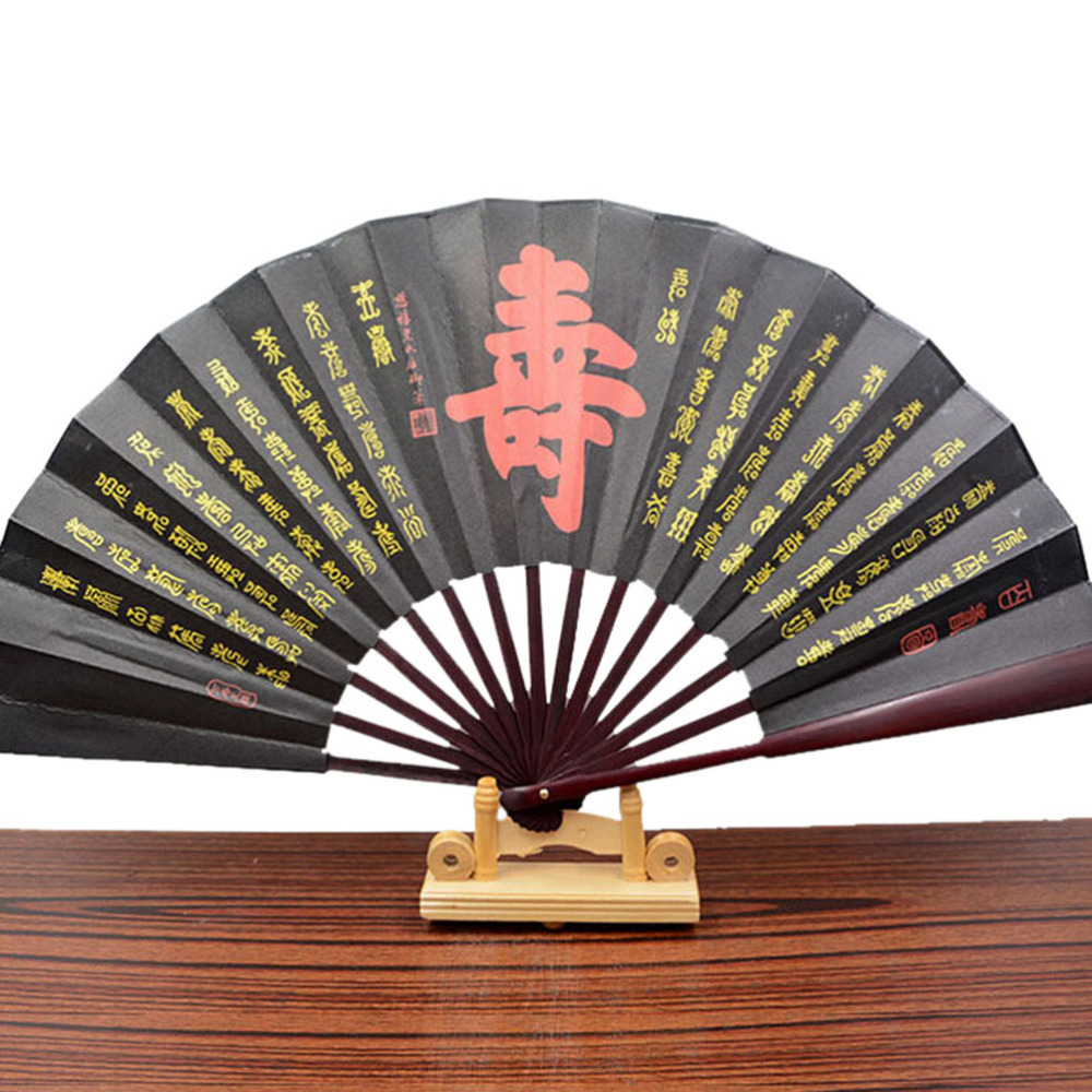 

Lotus Flower Pattern Silk Bamboo Folding Hand Fans for Men Vintage Pocket Folding Fan Chinese Style