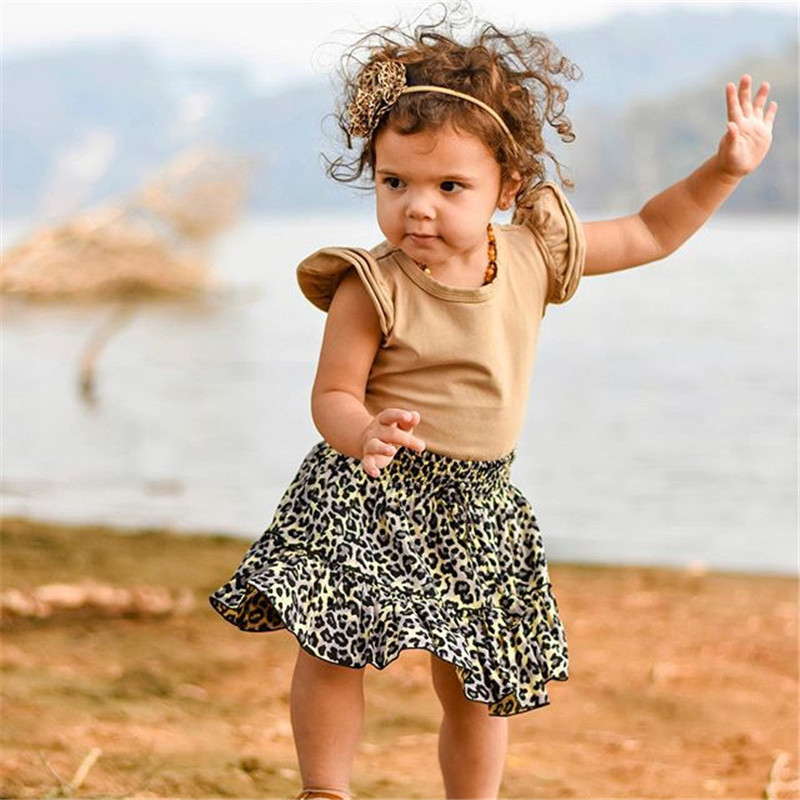 

2020 Summer Toddler Kid Baby Girls Outfit Clothes Sleeve Romper + Leopard Print Shorts 2 PCS Set, As the picture