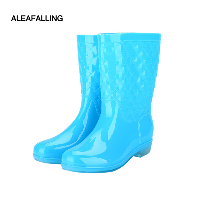 

Shinny Pvc High Soft Tube Women's Rainshoes Slip Resistant Waterproof Boots Removable Cotton Cover Ladies Rain Shoes Size 36-40, Shinny blue