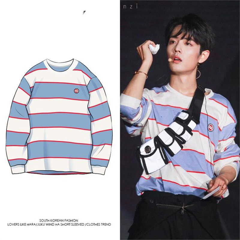 

The Wei Wuxian Xiao Zhan White Blue Striped Long Sleeve Shirts Blouse Women Men Couple Loose Sweatshirt Tops Clothes, As pic