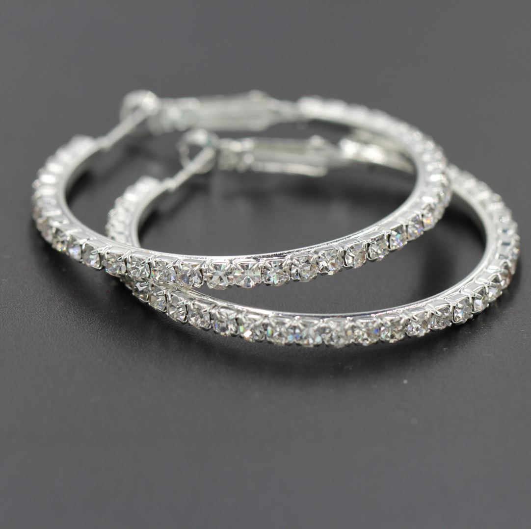 

Wholesale- Fashion Silver Gold Rhinestone Small And Big Round Hoop Earrings Jewelry Crystal Earrings For Women Girl Party 3cm 4cm 5cm