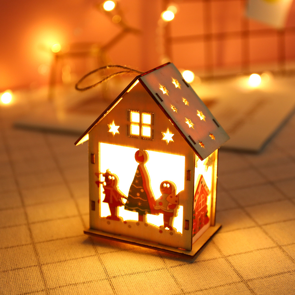 

Decoration maison LED Light Wooden Dolls House Villa Christmas Ornaments Xmas Tree Hanging Decor birthday party decorations kid
