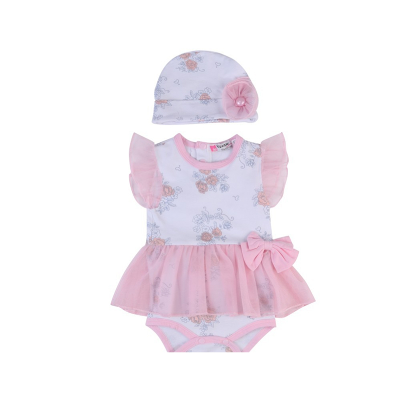 

Newborn Baby Girl Pink Clothes Toddler Girls Princess Romper Dresses Lovely Lace Bow Ruffle Sleeve Floral Hat One Piece Dress, Customize