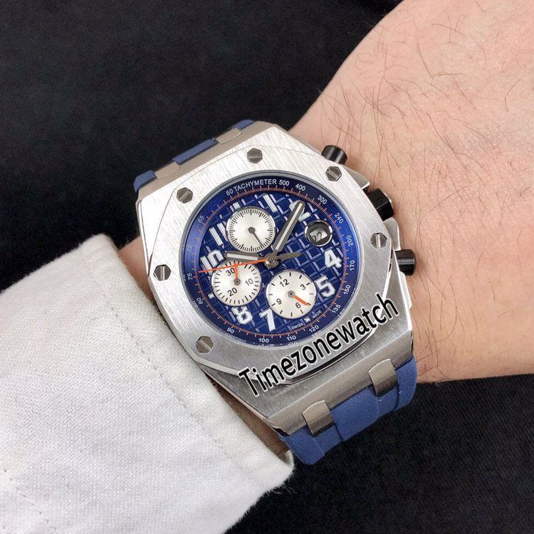 

New 42mm Oak Date Blue Dial White Subdial 26470ST.OO.A027CA.01 Automatic Mens Watch Steel Case Blue Rubber Strap Wathes Timezonewatch E54a1, E54a (2)