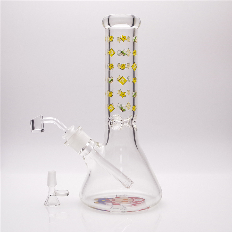 

12in Hookah beaker Color pattern glass bong waterpipe dabrig with 1 clear bowl included & give 1 Quartz banger for gift