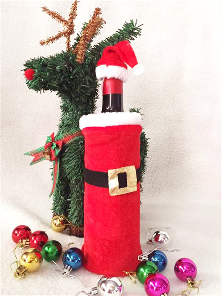 

Wine Bottle Cover Bags Santa Claus Dinner Table Decoration Clothes With Hats Home Party Decor Christmas Decoration 4 pcs/bag