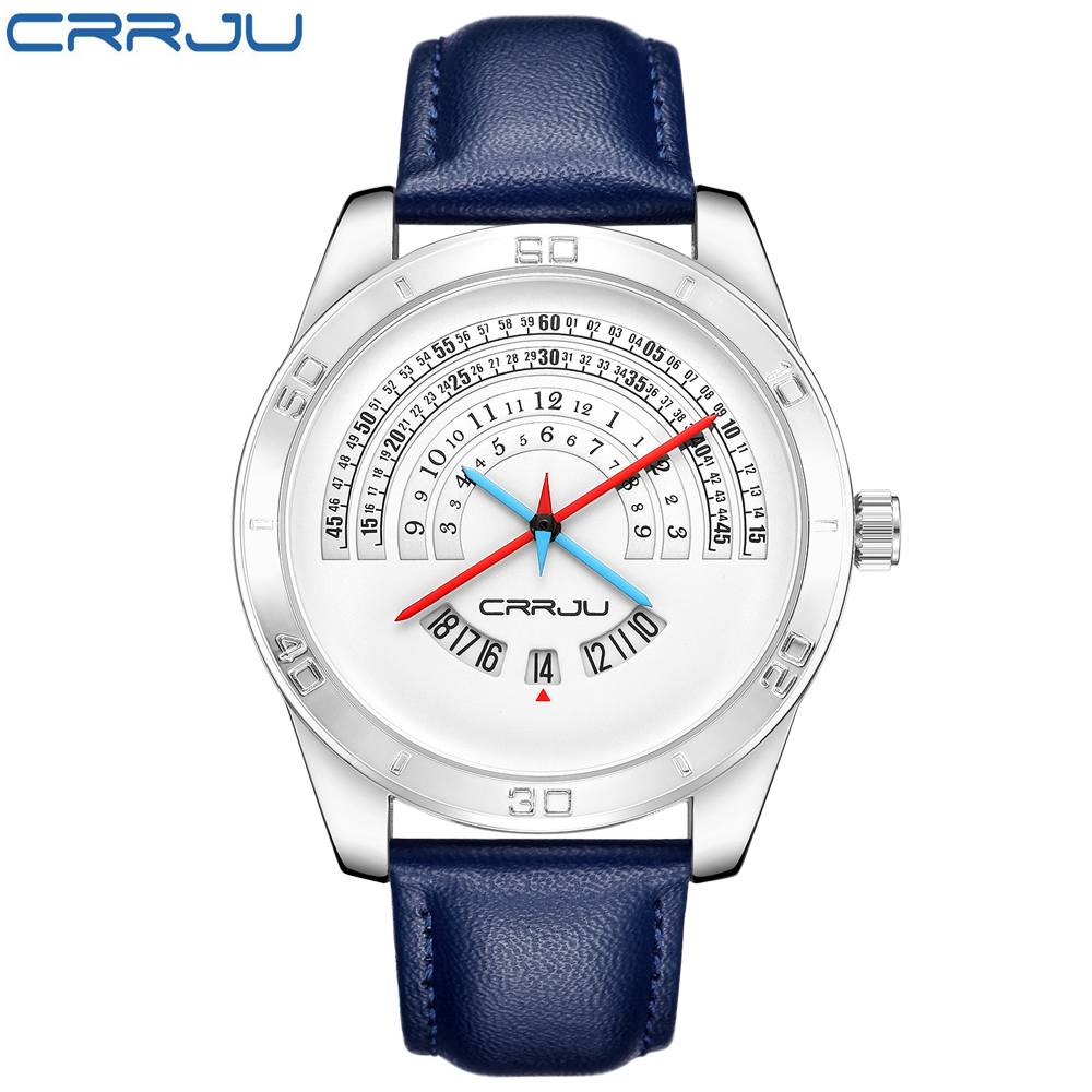 

2020 CRRJU TOP band luxury Sports leather Watches Men's casual quartz calendar Clock Army Military Wrist Watch Relogio Masculino, Black