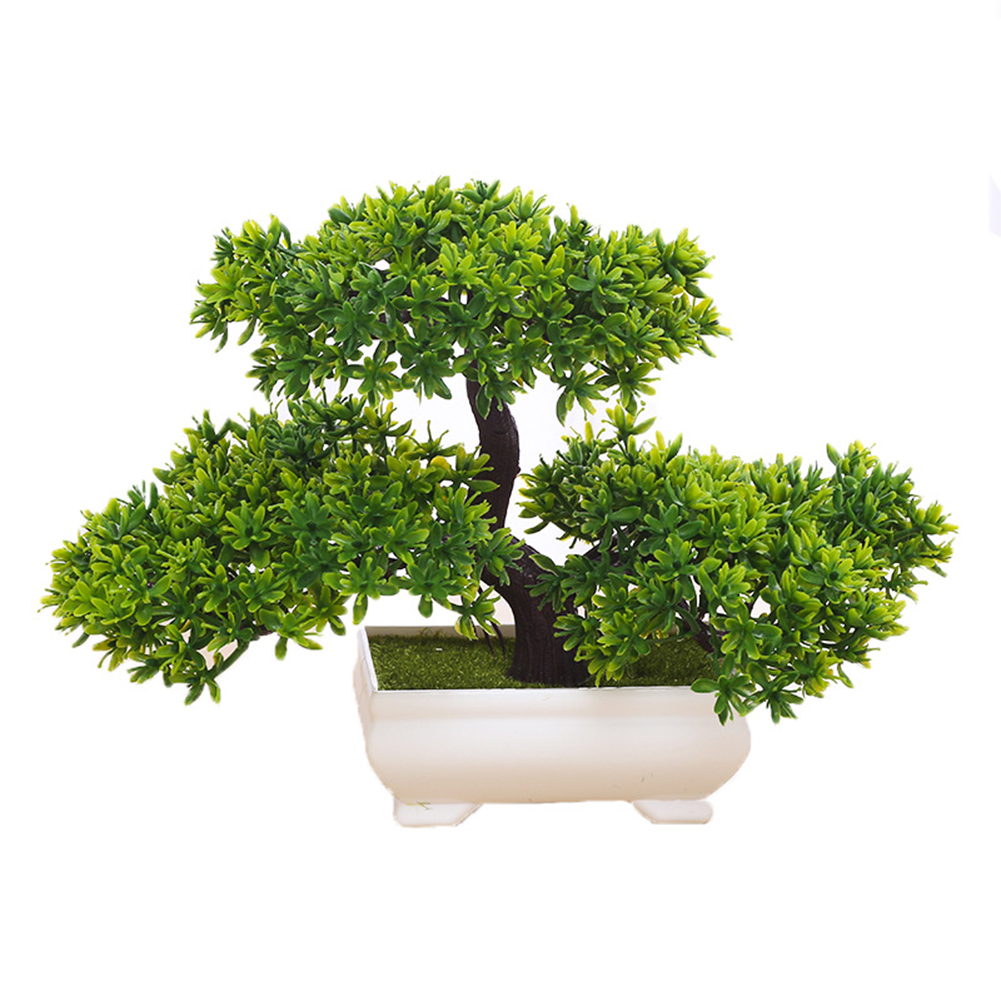 

Wedding Party Gift Simulation Bonsai Welcoming Pine Artificial Potted Plant Small Tree Home Decor Living Room Vivid Hotel Garden, Green