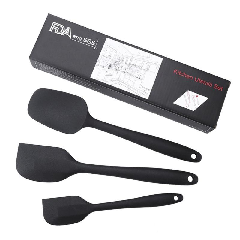 

Black Bakery Appliances Grade Silicone Scraper Three-piece Set Baking Suit Spatula Spoon Large Size Scraper