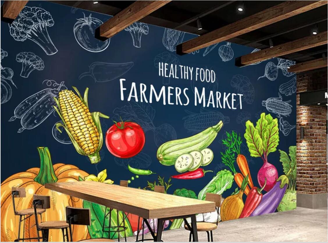 

3d room wallpaper custom photo non-woven mural Blackboard creative fruit and vegetable supermarket tooling wall wall art canvas pictures, Picture shows