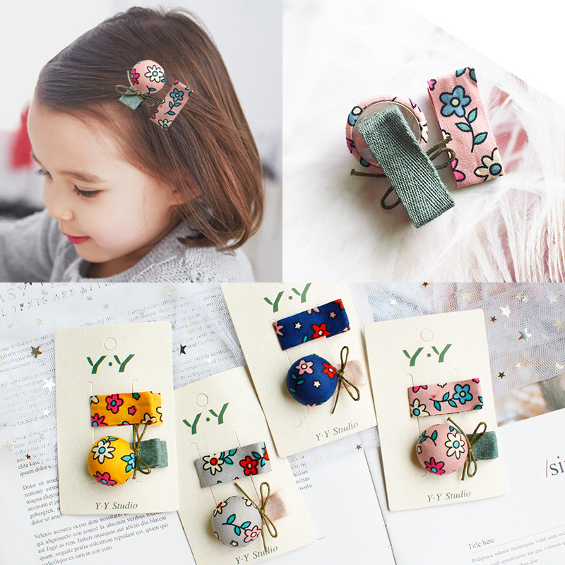 

2 Pieces / Set Fashion Cute Girl Cloth Print Flower Hairpin Children Bow Hairpin Cute Baby Hair Accessories Headdress