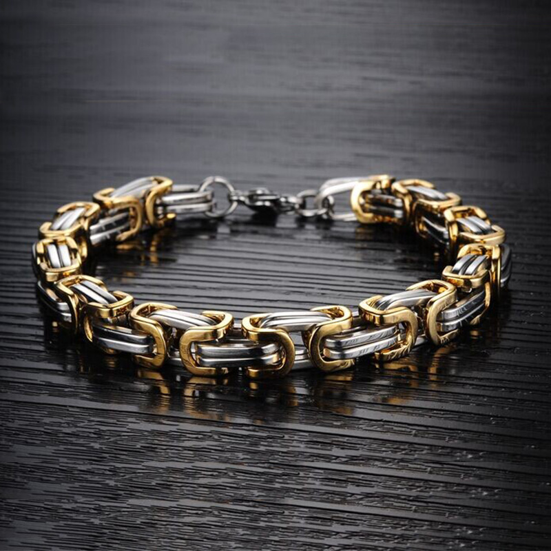 

gold silver bracelets mens stainless steel hip hop rock bracelet black chain on hand couple bracelet gifts for male accessories
