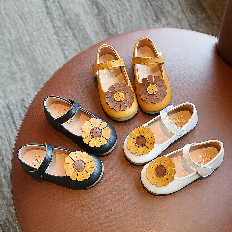 

Girls Sun flowers PU Leather Shoes 2020 Spring Autumn New Soft Bottom No-slip Shoes Fashion Princess Toddlers Baby Single, Black