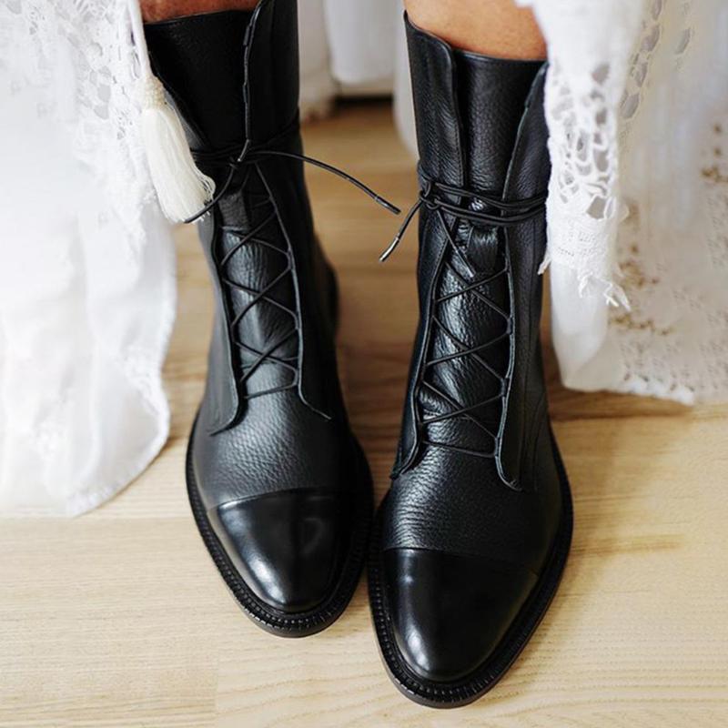

Women's Ladies Fashion Winter Lace Up Causal Shoes Lesther Boots, Black
