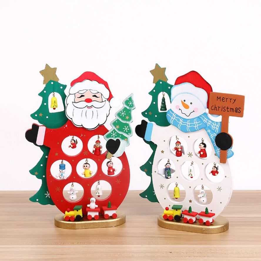 

2017 Home Table Desk Decor Wooden Christmas Tree Santa Claus Snowman New Year Gift Christmas Decoration DIY Craft Party Supplies