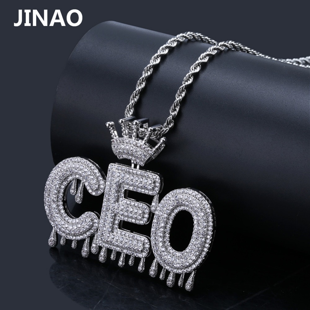

Custom Name Iced Out Crown Letters Chain Pendants Necklaces Men's Charms Zircon Hip Hop Jewelry Gold Silver Tennis Chain