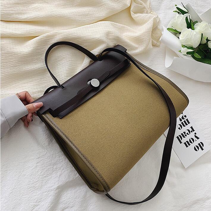 

Factory wholesale women bag canvas womens handbag large retro leather handbags elegant stitching contrast color womenes shoulder bags