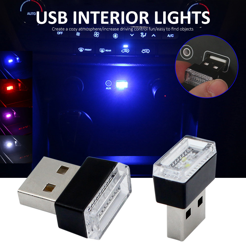 

Car LED Atmosphere Lights USB Decorative Lamp Emergency Lighting Universal Portable Plug and Play Red Blue White Pink DC 5V 2pcs
