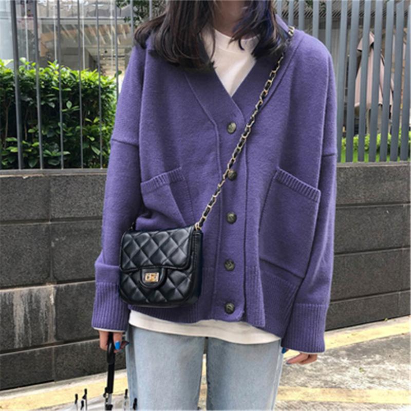 

Korean Vintage Sweater Women V Neck Single Breasted Cardigan Coat Autumn Plus Size Knitwear Outerwear Casual Fashion Top, Black